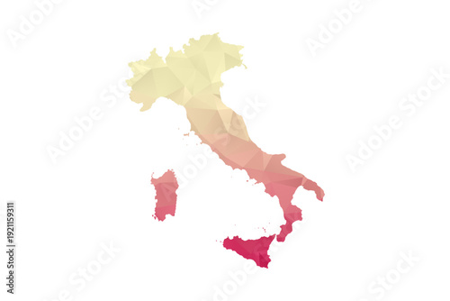 Italy Map - Polygon Style Vector Illustration in Peach and Pink Gradient, Low Poly Geometric Design, Isolated on White Background for Infographics and Projects.