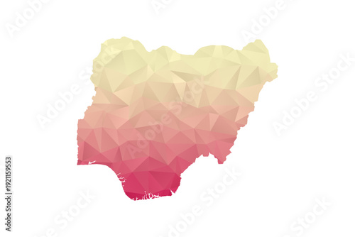 Nigeria Map - Polygon Style Vector Illustration in Peach and Pink Gradient, Low Poly Geometric Design, Isolated on White Background for Infographics and Projects.