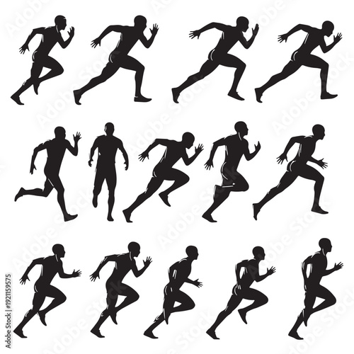 Black Sprinting Silhouette Vector, High Quality Illustration on White Background