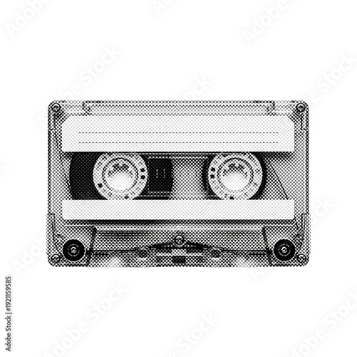 Vintage Audio Cassette Tape Halftone Newspaper Print Style Transparent PNG