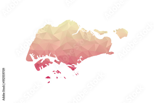 Singapore Map - Polygon Style Vector Illustration in Peach and Pink Gradient, Low Poly Geometric Design, Isolated on White Background for Infographics and Projects.