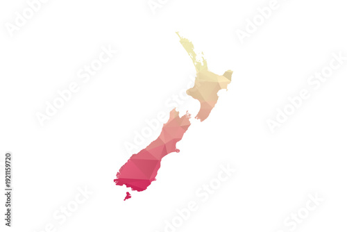 New Zealand Map - Polygon Style Vector Illustration in Peach and Pink Gradient, Low Poly Geometric Design, Isolated on White Background for Infographics and Projects.