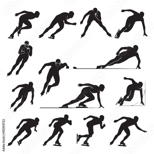Black Speed Skating Silhouette Vector, High Quality Illustration on White Background