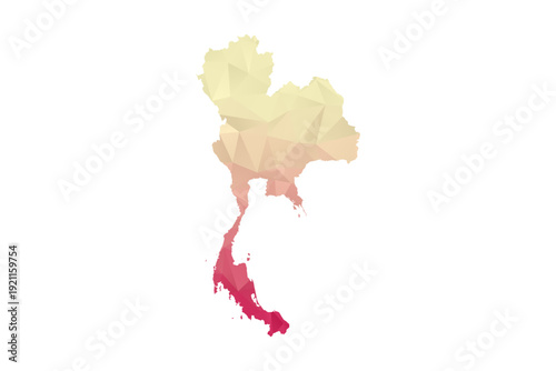 Thailand Map - Polygon Style Vector Illustration in Peach and Pink Gradient, Low Poly Geometric Design, Isolated on White Background for Infographics and Projects.