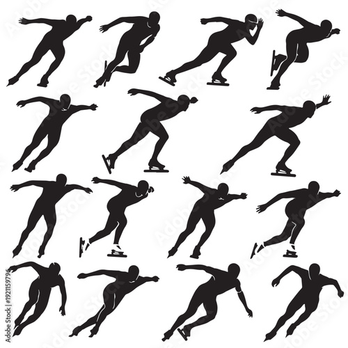 Black Speed Skating Silhouette Vector, High Quality Illustration on White Background