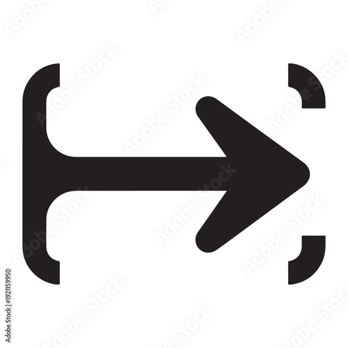 Black arrow pointing to the right inside square brackets  isolated on white background