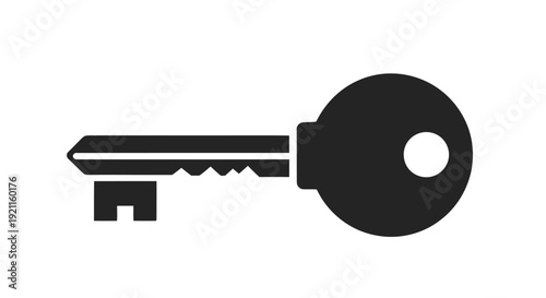 Simple black and white illustration of a classic key with a circular head