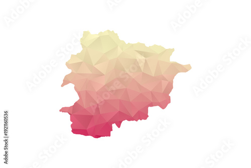 Andorra Map - Polygon Style Vector Illustration in Peach and Pink Gradient, Low Poly Geometric Design, Isolated on White Background for Infographics and Projects.