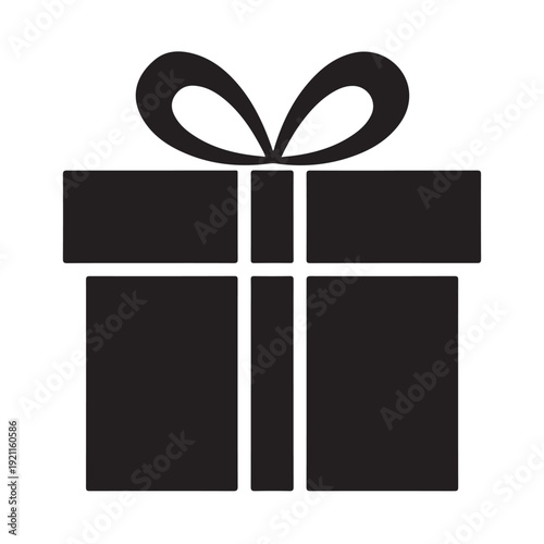 Black gift box with ribbon on top isolated on white background for birthday or holiday presents