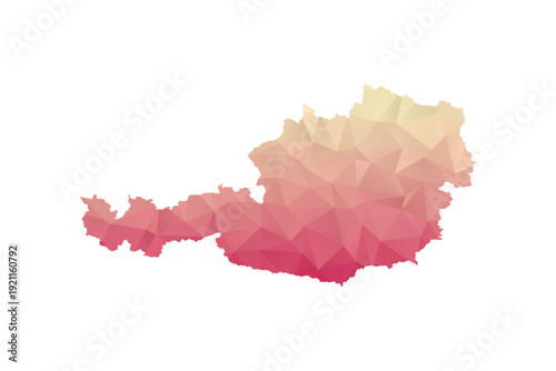 Austria Map - Polygon Style Vector Illustration in Peach and Pink Gradient, Low Poly Geometric Design, Isolated on White Background for Infographics and Projects.