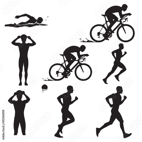 Black Triathlon Silhouette Vector, High Quality Illustration on White Background