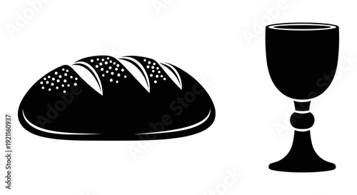 Symbolic depiction of bread and wine representing the eucharist or communion ritual.