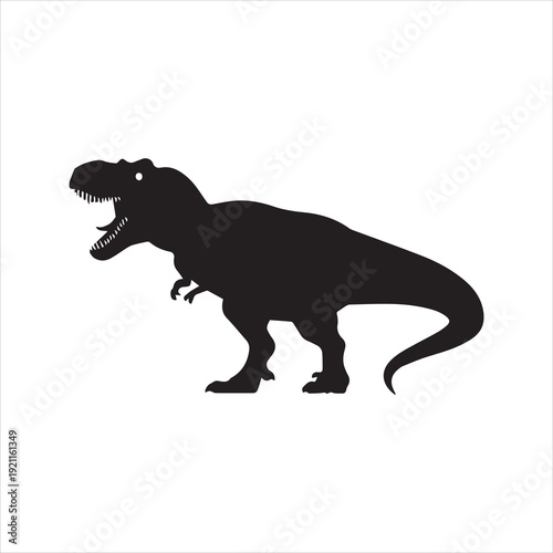 Roaring Tyrannosaurus Rex Silhouette Vector Icon – Prehistoric Dinosaur Illustration