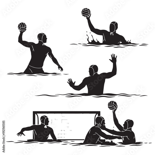 Black Water Polo Silhouette Vector, High Quality Illustration on White Background