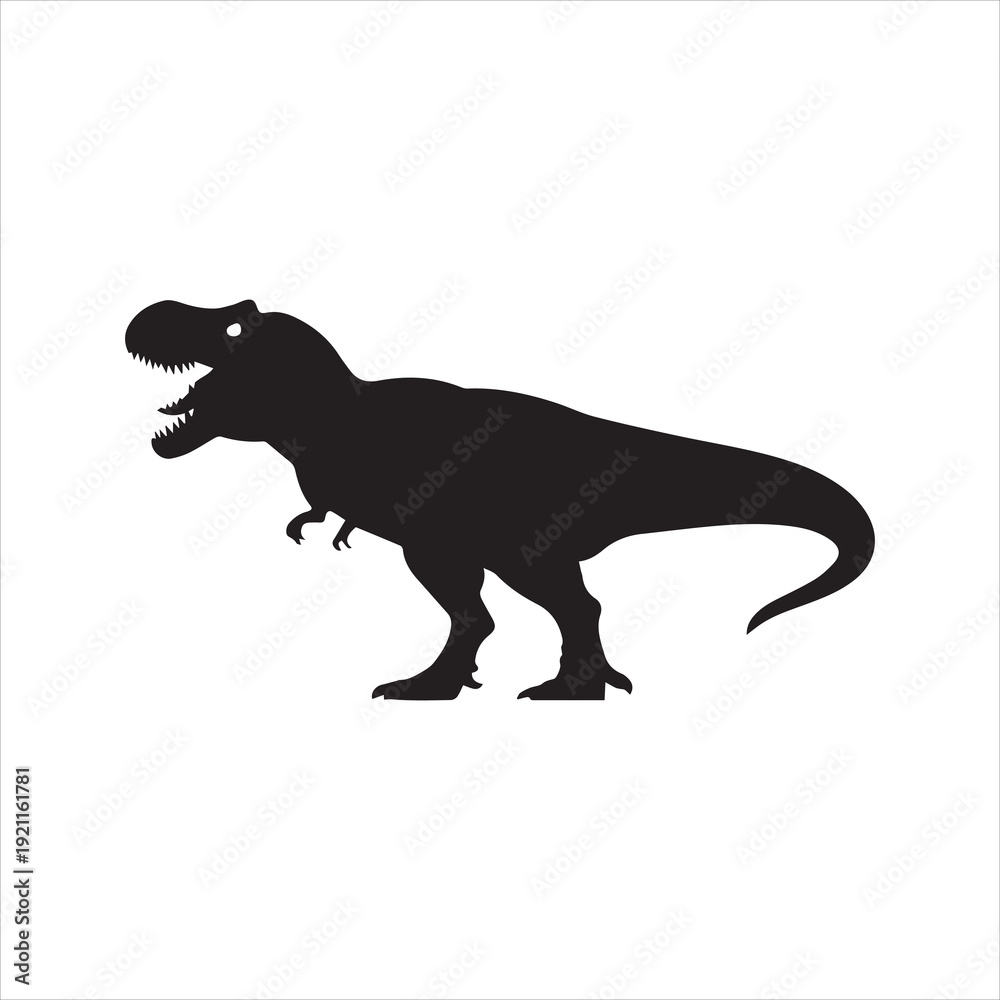 Naklejka premium Roaring Tyrannosaurus Rex Silhouette Vector Icon – Prehistoric Dinosaur Illustration