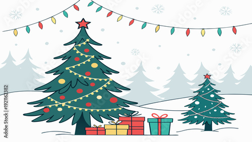 Christmas Eve Tree Vector with Gift Boxes and Snow