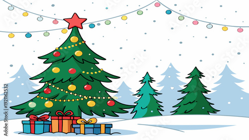 Decorated Tree Vector Winter Holiday Greeting Background