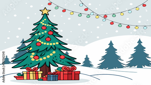 Decorated Tree Vector Winter Holiday Greeting Background