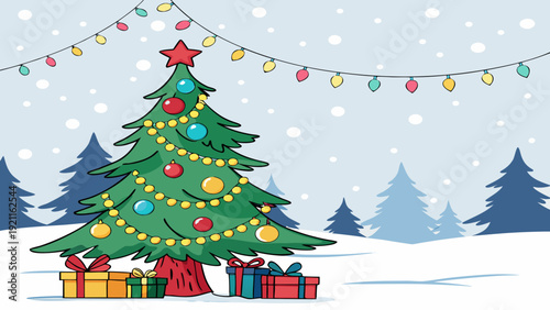 Decorated Tree Vector Winter Holiday Greeting Background