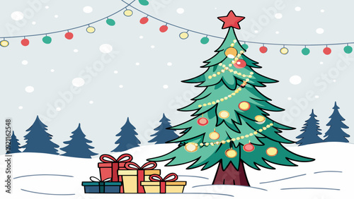 Decorated Tree Vector Winter Holiday Greeting Background