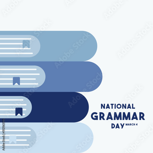 National Grammar Day. March 4. Stack of books. Flat design vector. Banner, card, and background.