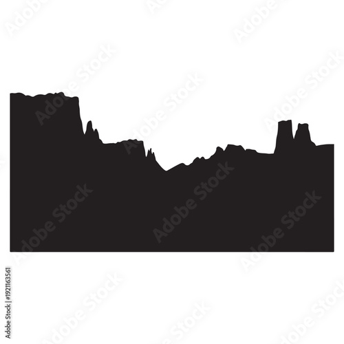 Rock formation silhouette against white background  iconic natural landscape  desert scene