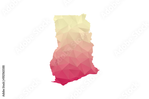 Ghana Map - Polygon Style Vector Illustration in Peach and Pink Gradient, Low Poly Geometric Design, Isolated on White Background for Infographics and Projects.