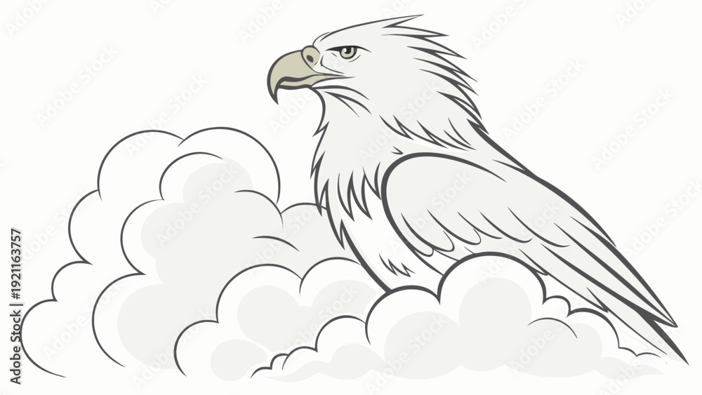 Fototapeta premium Majestic Eagle Perched on Clouds Line Art Illustration.