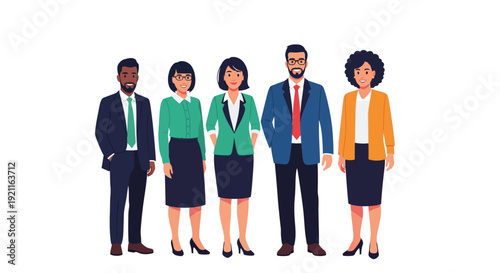 Diverse group of five business professionals standing in a row
