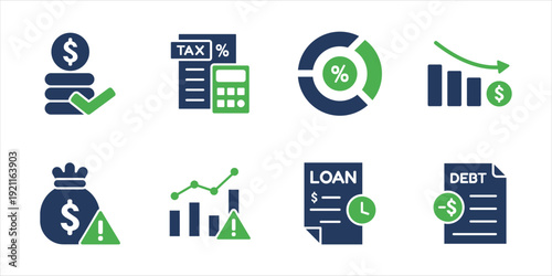 Corporate Finance Icons Collection. Budget Analysis Control Set