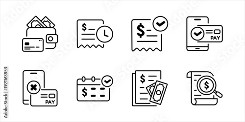 Payment Outline Icons Pack. Transaction Flow Thin Line Set