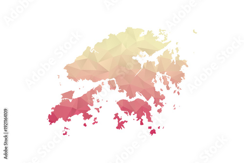 Hong Kong Map - Polygon Style Vector Illustration in Peach and Pink Gradient, Low Poly Geometric Design, Isolated on White Background for Infographics and Projects.