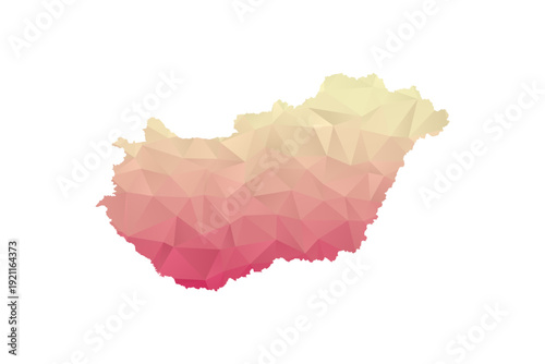 Hungary Map - Polygon Style Vector Illustration in Peach and Pink Gradient, Low Poly Geometric Design, Isolated on White Background for Infographics and Projects.