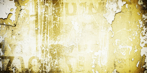 Old grunge vintage paper background with gold textured paint on an aged brown parchment surface for an antique wall backdrop