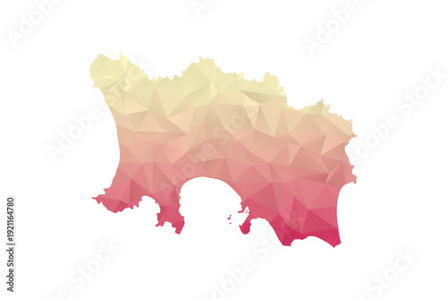 Jersey Map - Polygon Style Vector Illustration in Peach and Pink Gradient, Low Poly Geometric Design, Isolated on White Background for Infographics and Projects.