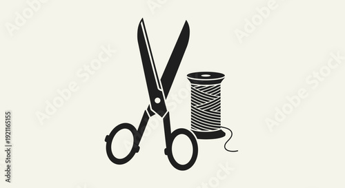 Illustration of scissors cutting thread with precision and care in a simple setting