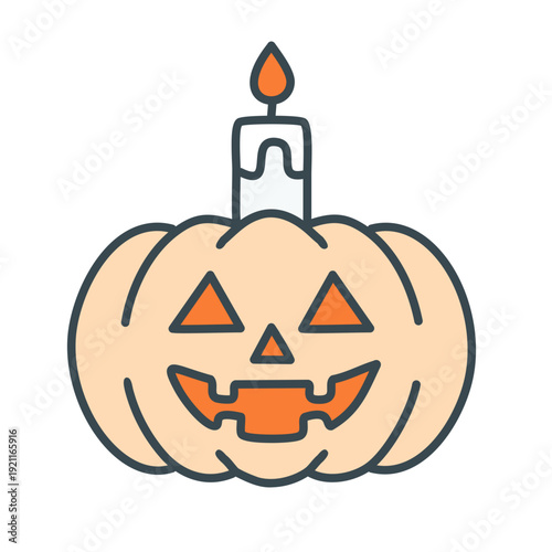 Adobe Stock illustration of a Halloween pumpkin icon with a lit candle, perfect for holiday designs