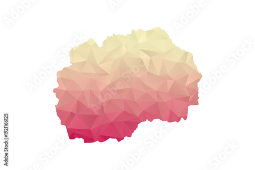 Macedonia Map - Polygon Style Vector Illustration in Peach and Pink Gradient, Low Poly Geometric Design, Isolated on White Background for Infographics and Projects.