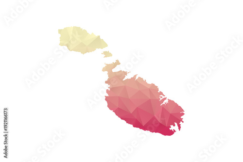 Malta Map - Polygon Style Vector Illustration in Peach and Pink Gradient, Low Poly Geometric Design, Isolated on White Background for Infographics and Projects.