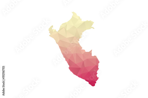 Peru Map - Polygon Style Vector Illustration in Peach and Pink Gradient, Low Poly Geometric Design, Isolated on White Background for Infographics and Projects.