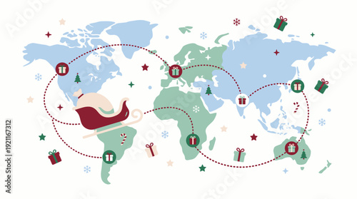 Santa Gift Delivery Map – Festive Christmas Route Illustration