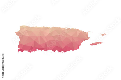 Puerto Rico Map - Polygon Style Vector Illustration in Peach and Pink Gradient, Low Poly Geometric Design, Isolated on White Background for Infographics and Projects.