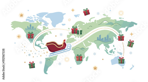 Santa Gift Delivery Map – Festive Christmas Route Illustration