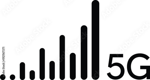 5G signal strength icon vector illustration with mobile network bars for high speed internet connection, cellular data technology, and digital communication backgrounds.