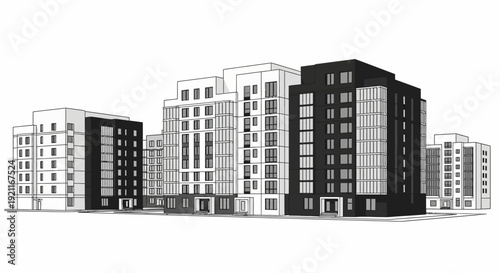 Modern urban architecture in monochrome: contemporary building design