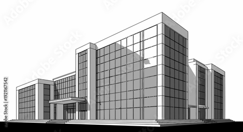 Modern urban architecture in black and white linear design