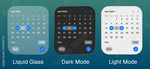 2026 Calendar Vector with liquid glass style