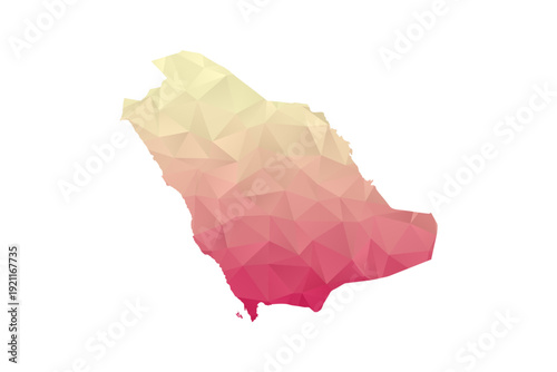 Saudi Arabia Map - Polygon Style Vector Illustration in Peach and Pink Gradient, Low Poly Geometric Design, Isolated on White Background for Infographics and Projects.