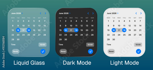 2026 Calendar Vector with liquid glass style