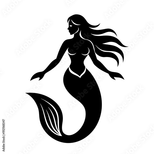 Elegant Mermaid Silhouette Logo Design Vector.